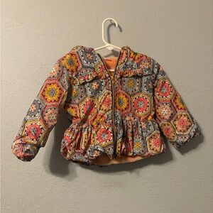 Pink blue and yellow quilted pattern puffer jacket, 24 months